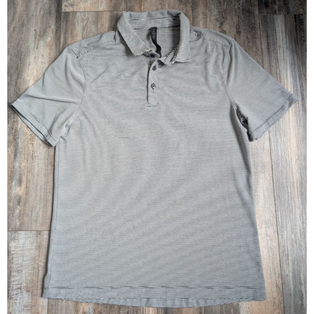Lululemon Athletica Evolution Polo Shirt in Tonka Stripe Obsidian Vapor Medium